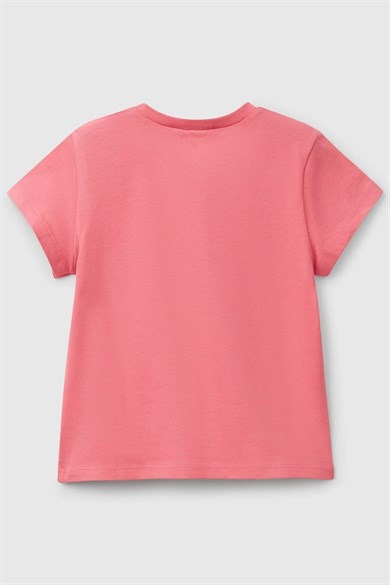 Benetton Kız Bebek 1-6 Yaş Logo Baskılı Kısa Kol T-shirt Pembe