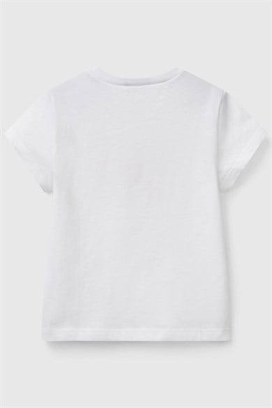 Benetton Kız Bebek 1-6 Yaş Logo Baskılı Kısa Kol T-shirt Ekru