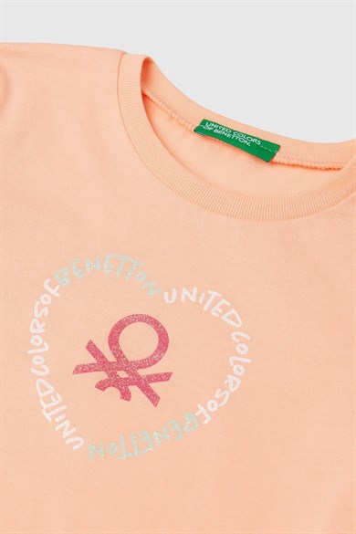 Benetton Kız Bebek 1-6 Yaş Logo Baskılı Kısa Kol T-shirt Somon