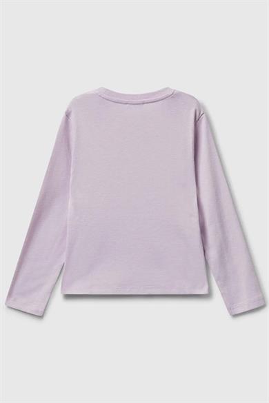 Benetton Kız Bebek 1-6 Yaş Logo Baskılı Uzunkol T-Shirt Lila
