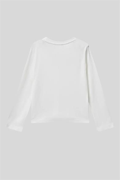 Benetton Kız Bebek 1-6 Yaş Logo Baskılı Uzunkol T-Shirt Beyaz
