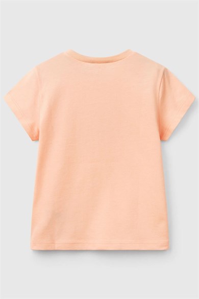 Benetton Kız Bebek 1-6 Yaş Logo Baskılı Kısa Kol T-shirt Somon
