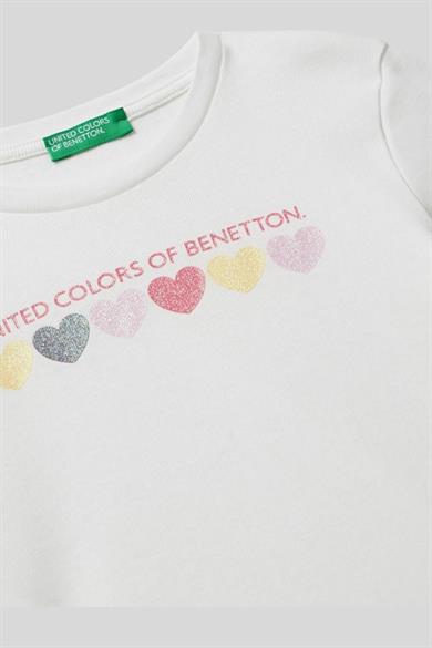 Benetton Kız Bebek 1-6 Yaş Logo Baskılı Uzunkol T-Shirt Beyaz