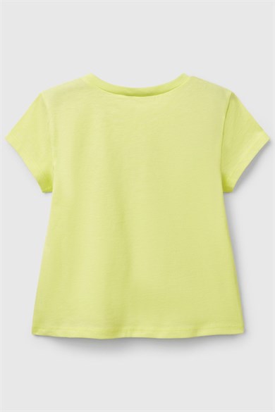 Benetton Kız Bebek 1-6 Yaş Logo Baskılı Kısa Kol T-shirt Neon Sarı