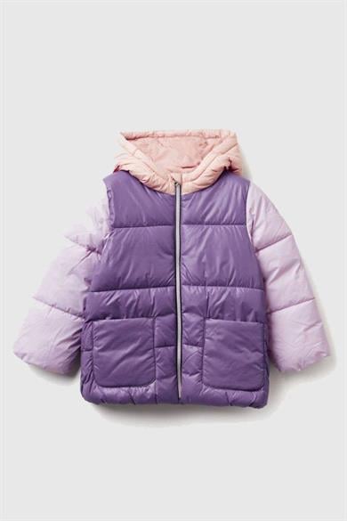 Benetton Kız Bebek 1-6 Yaş Logo İşlemeli Kapüşonlu Mont Mor