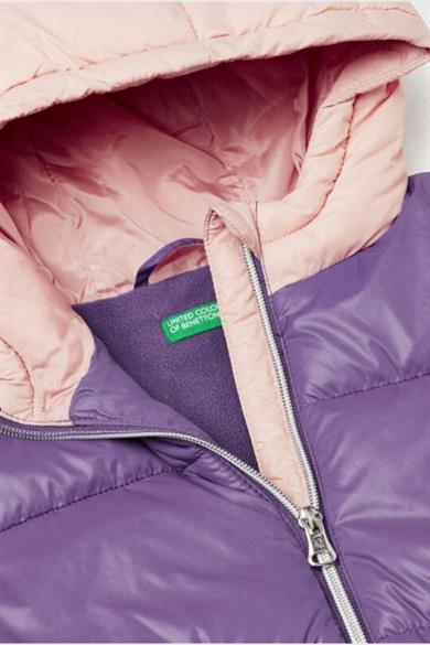 Benetton Kız Bebek 1-6 Yaş Logo İşlemeli Kapüşonlu Mont Mor