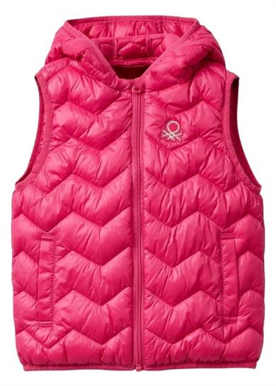 Benetton Kız Bebek 1-6 Yaş Simli Logo Detaylı Kapüşonlu Yelek Fuşya