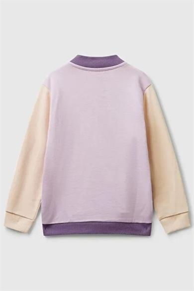 Benetton Kız Bebek 1-6 Yaş Simli Logo Baskılı Fermuarlı Hırka Mor