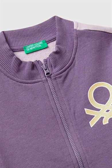 Benetton Kız Bebek 1-6 Yaş Simli Logo Baskılı Fermuarlı Hırka Mor
