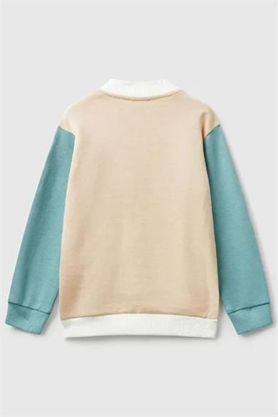 Benetton Kız Bebek 1-6 Yaş Simli Logo Baskılı Fermuarlı Hırka Beyaz-Pembe