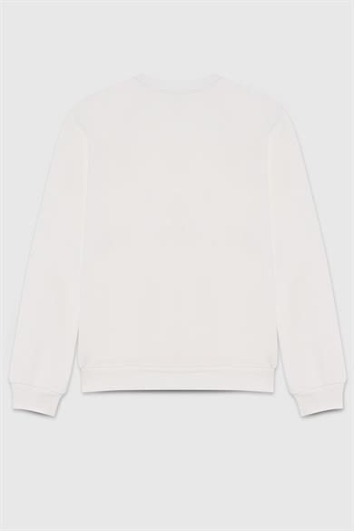 Benetton Kız Çocuk 4-14 Yaş Baskılı Bisiklet Yaka Sweatshirt Ekru