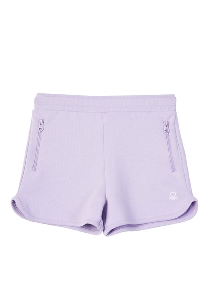 Benetton Kız Çocuk 4-14 Yaş Fermuarlı Cep Detaylı Rahat Kesim Pamuklu Şort Mor
