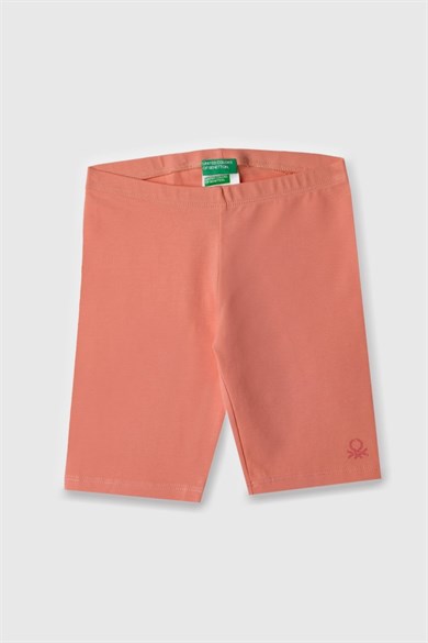 Benetton Kız Çocuk 4-14 Yaş Logo Baskılı Kısa Tayt Pudra