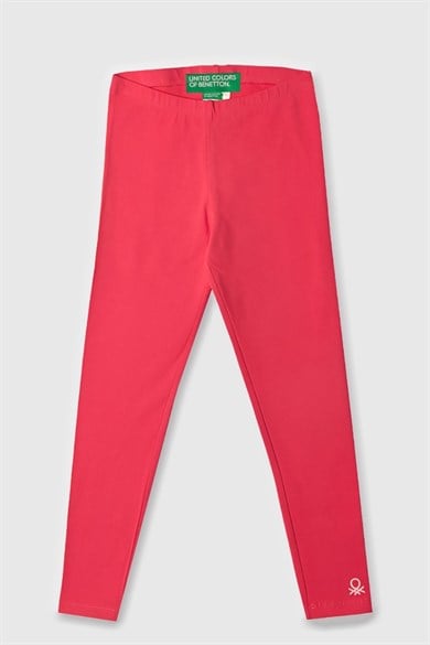 Benetton Kız Çocuk 4-14 Yaş Logo Baskılı Tayt Pembe