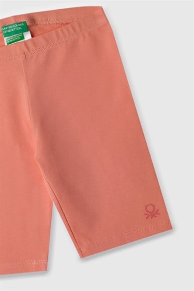 Benetton Kız Çocuk 4-14 Yaş Logo Baskılı Kısa Tayt Pudra