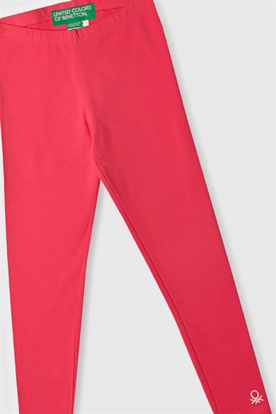 Benetton Kız Çocuk 4-14 Yaş Logo Baskılı Tayt Pembe