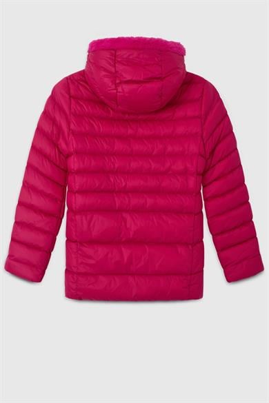 Benetton Kız Çocuk 4-14 Yaş Peluş Kapüşonlu Mont Fuşya