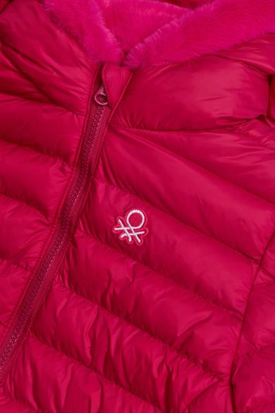 Benetton Kız Çocuk 4-14 Yaş Peluş Kapüşonlu Mont Fuşya