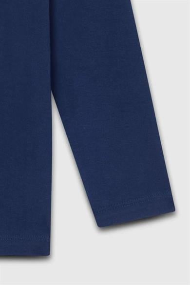 Benetton Kız Çocuk 4-14 Yaş Simli Logo Baskılı Uzunkol T-Shirt Lacivert