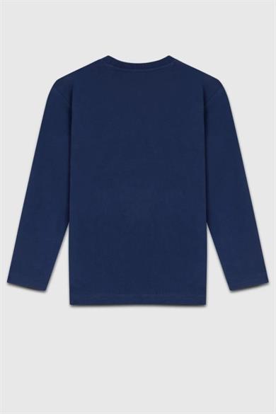 Benetton Kız Çocuk 4-14 Yaş Simli Logo Baskılı Uzunkol T-Shirt Lacivert