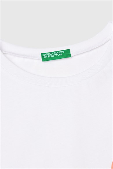 Benetton Kız Çocuk 6-14 Yaş Kalp Baskılı Kolsuz T-shirt Beyaz