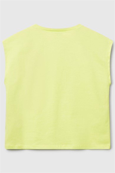 Benetton Kız Çocuk 6-14 Yaş Kalp Baskılı Kolsuz T-shirt Neon Sarı