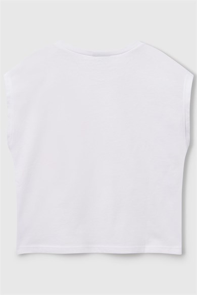 Benetton Kız Çocuk 6-14 Yaş Kalp Baskılı Kolsuz T-shirt Beyaz