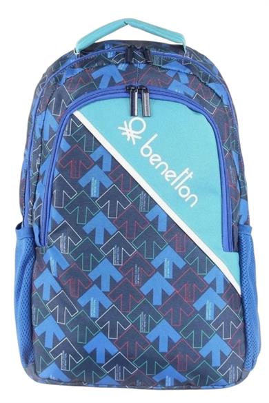 Benetton Kız Çocuk Çift Bölmeli Baskılı Sırt Çantası 03732 Mavi