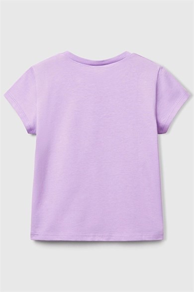Benetton Kızz Çocuk 1-6 Yaş Bakılı Kısa Kol T-shirt Lila