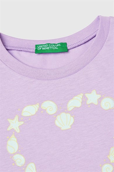Benetton Kızz Çocuk 1-6 Yaş Bakılı Kısa Kol T-shirt Lila