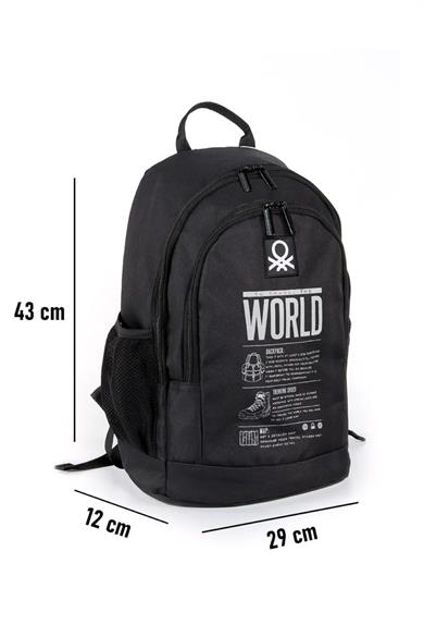 Benetton Unisex To Travel The World Baskılı Sırt Çantası 03830 Siyah