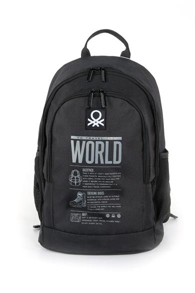 Benetton Unisex To Travel The World Baskılı Sırt Çantası 03830 Siyah