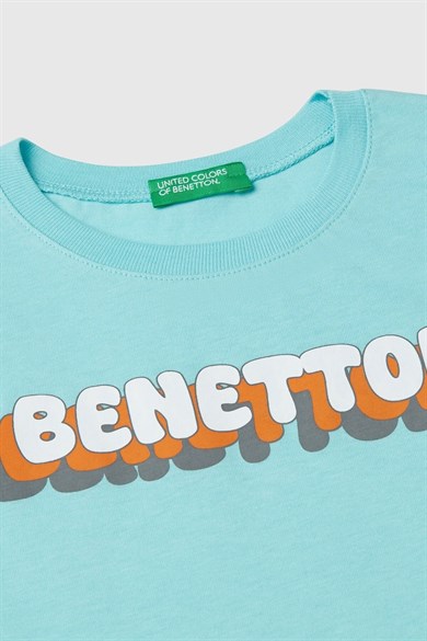 Bennetton Erkek Bebek 1-6 Yaş Benetton Logolu Kısa Kol  T-Shirt Turkuaz