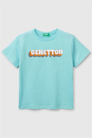 Bennetton Erkek Bebek 1-6 Yaş Benetton Logolu Kısa Kol  T-Shirt Turkuaz