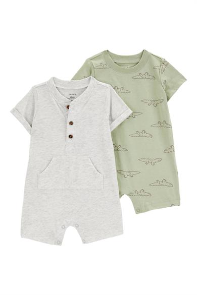 Carters Erkek Bebek 3-18 Ay Desenli İkili Tulum Set Gri
