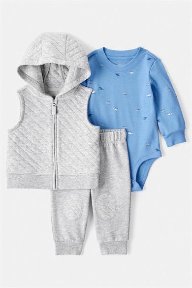 Carters Erkek Bebek 3-24 Ay Yelekli Üçlü Takım Gri