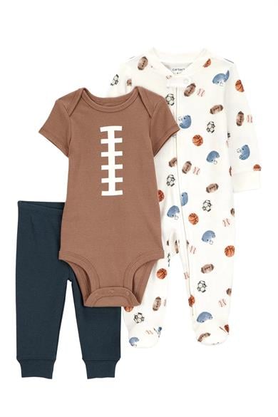 Carters Erkek Bebek 3-9 Ay Üçlü Tulum-Body Takım Kahverengi
