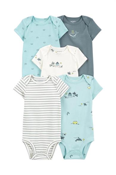 Carters Erkek Bebek Desenli Pamuklu 5li Body Mint