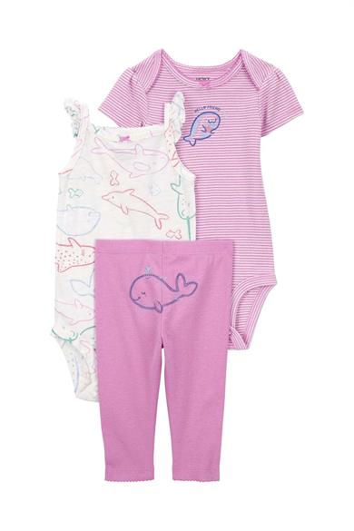 Carters Kız Bebek 0-6 Ay Desenli Body-Alt Üçlü Takım Pembe