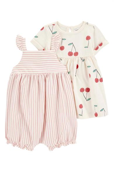 Carters Kız Bebek 18-24 Ay Desenli İkili Tulum Set Krem
