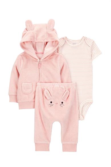 Carters Kız Bebek 3-12 Ay Tavşan Desenli Hırkalı Üçlü Takım Pembe