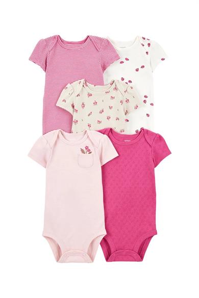 Carters Kız Bebek 3-24 Ay Desenli 5li Kısa Kollu Body Pembe