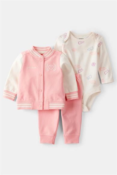 Carters Kız Bebek 3-24 Ay Hırkalı Üçlü Takım Pembe