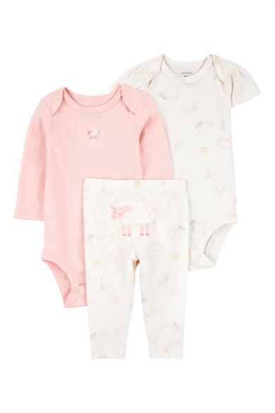Carters Kız Bebek 3-24 Ay İşleme Detaylı Üçlü Body Takım Pembe