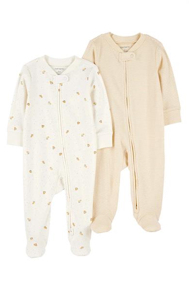Carters Kız Bebek 3-6 Ay Desenli İkili Uyku Tulum Seti Ekru