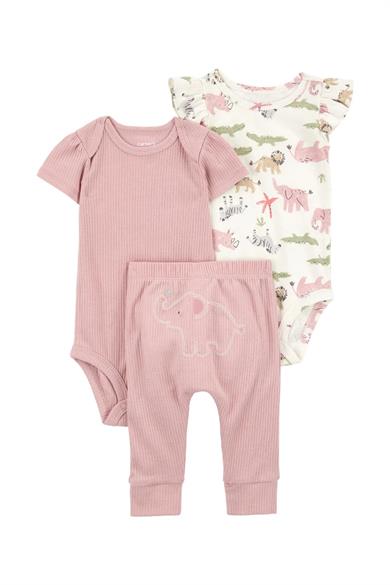Carters Kız Bebek 3-9 Ay Figürlü Alt-Üst Üçlü Takım Pudra
