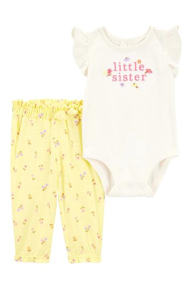 Carters Kız Bebek 6-24 Ay İşlemeli Body- Alt İkili Takım Krem