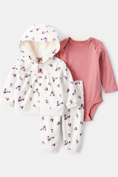 Carters Kız Bebek 6-24 Ay Polarlı Üçlü Takım Ekru