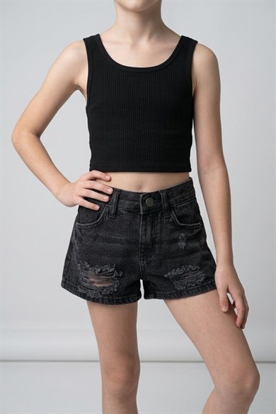 Cuties Kız Çocuk 3-14 Yaş Yırtık Detaylı Denim Şort Füme