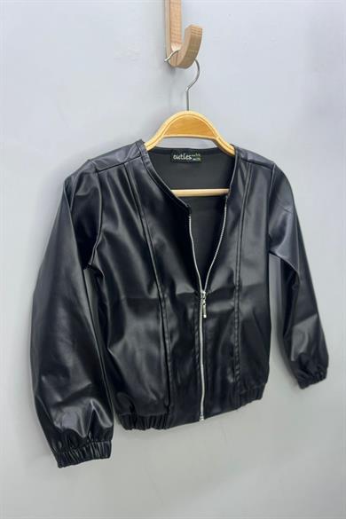 Cuties Kız Çocuk 5-14 Yaş Deri Bomber Ceket 3926 Siyah